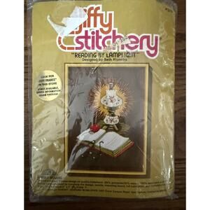 Jiffy Stitchery Crewel Embroidery Kit "Reading by Lamplight" #376, 1978